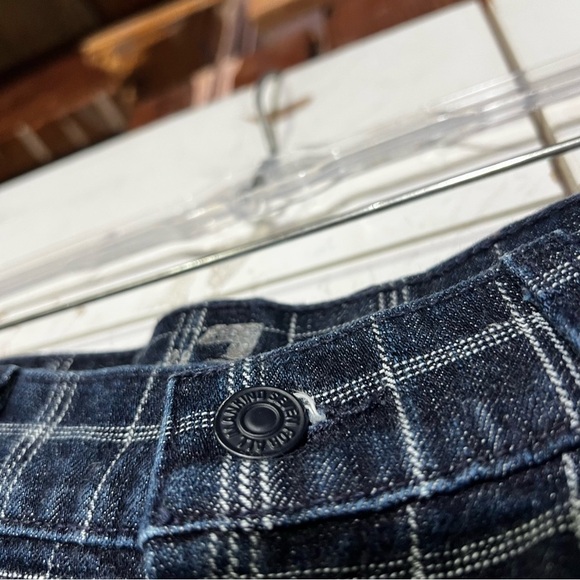 7 For All Mankind Edie Flood Plaid Jeans Blue Size 31 Denim Plaid Cropped - Picture 5 of 12